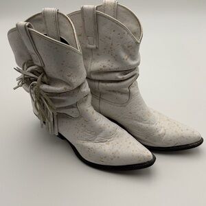 Vintage Capezio Leather Fringe Paint Splatter Cowboy Boot Woman's Size 7.5